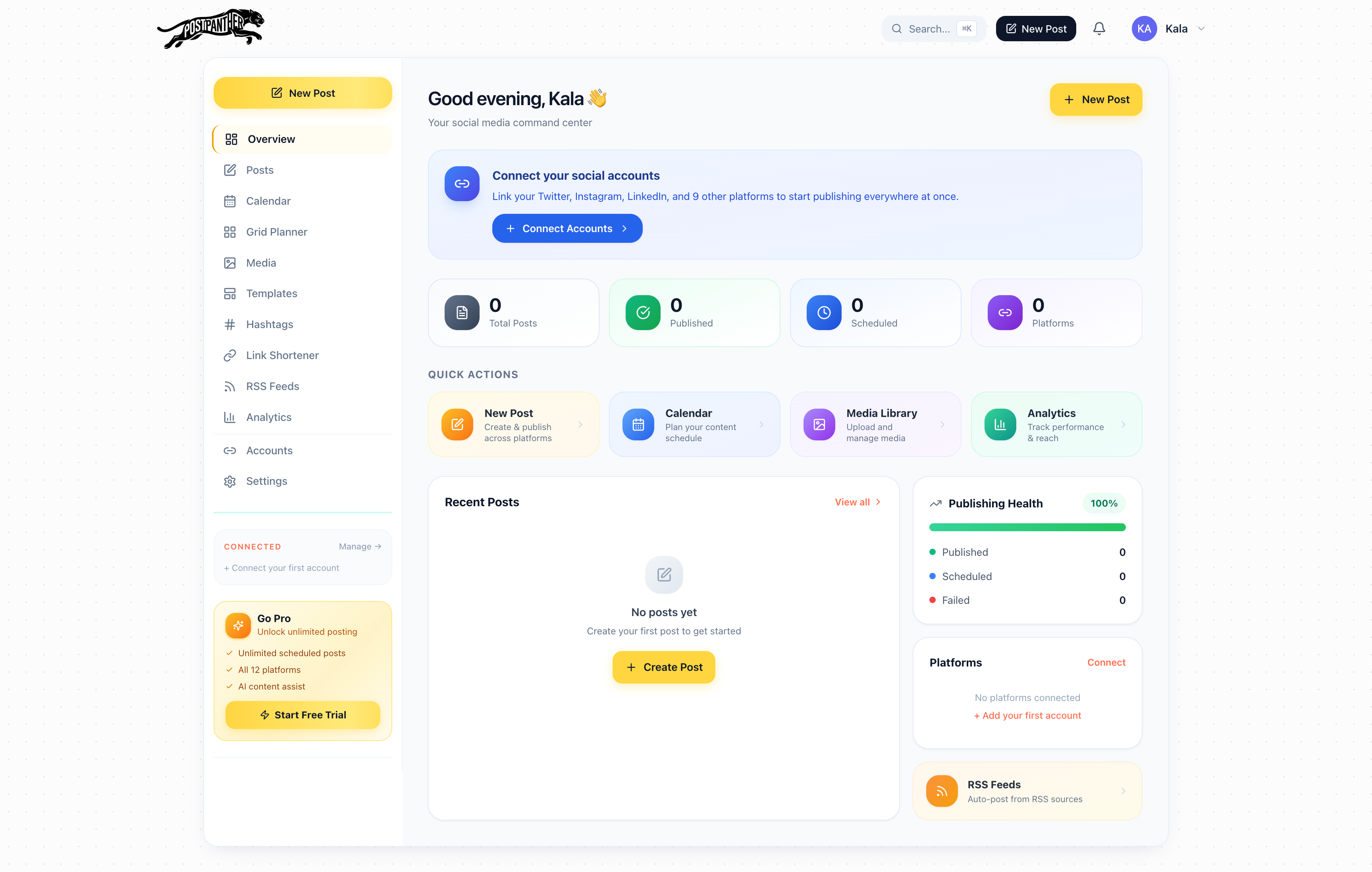 PostPanther — social media command centre dashboard